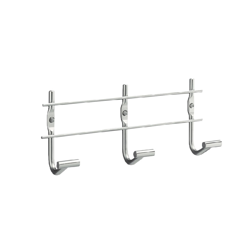 Perchero de pared de acero inoxidable con barra doble y 3 ganchos