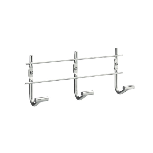 Perchero de pared de acero inoxidable con barra doble y 3 ganchos