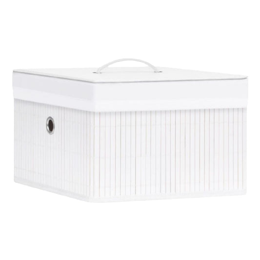 Caja de almacenamiento de tela con tapa y manija, color blanco