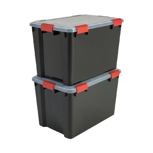 Caja de almacenamiento plástica con tapa y cierres rojos, 2 unidades