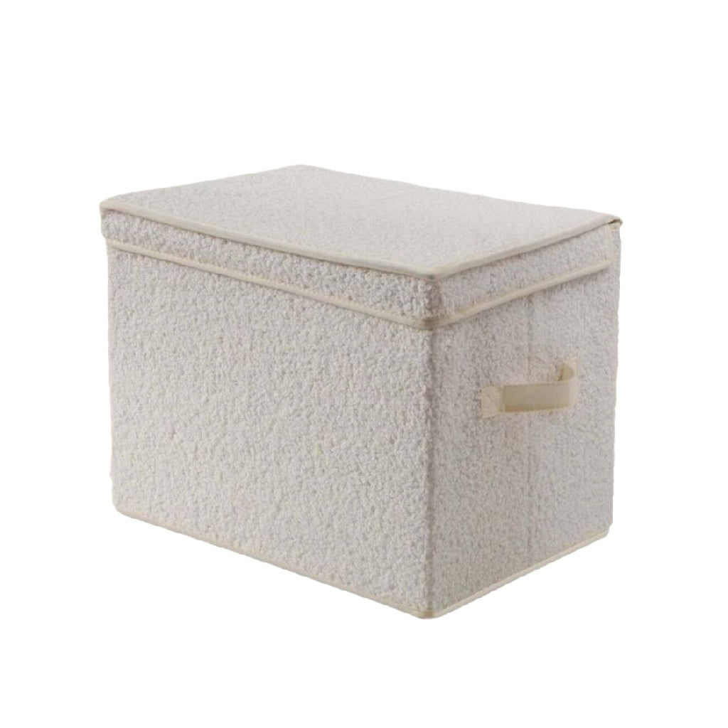 Caja de almacenamiento de tela con tapa y manijas, color beige